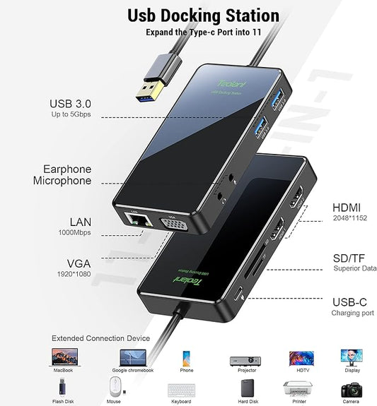 Teolant 11 en 1 USB Docking Station – Triple Display