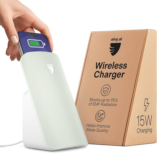 Elvy Wireless Charger USB-C 15 W – Blanco (con Blindaje Anti-Radiación)