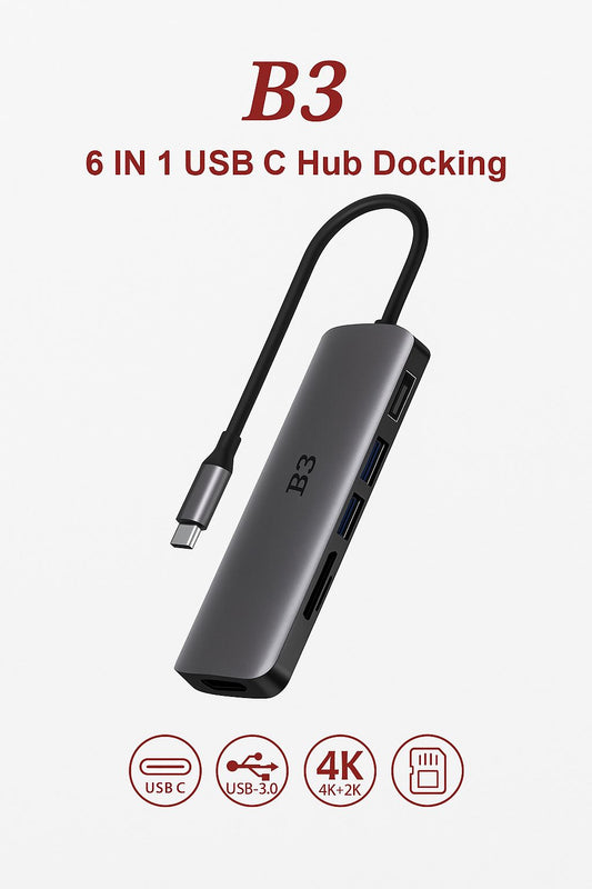 Adaptador Multipuerto USB-C B3 6 en 1 – Conectividad Versátil en un Diseño Compacto