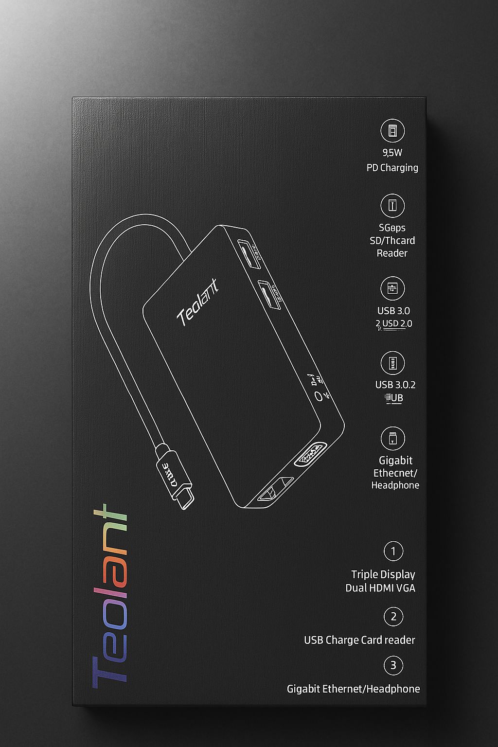 Teolant USB-C Docking Station 12 en 1 – Triple Display