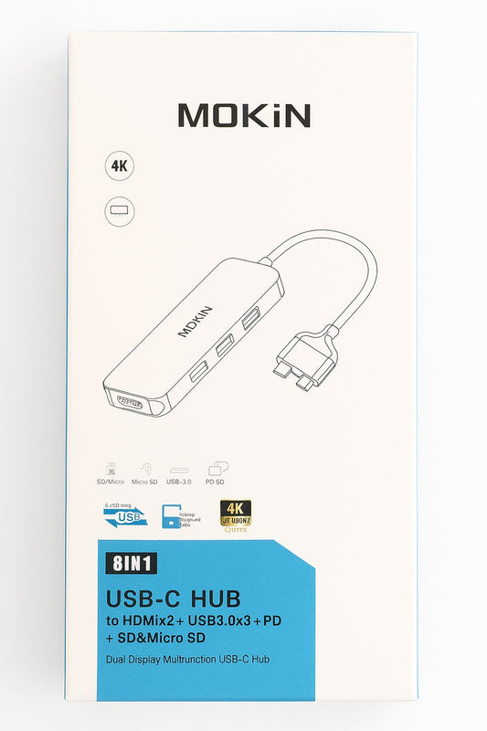 Adaptador Multipuerto USB-C MOKiN 8 en 1 – Conectividad Versátil en un Diseño Compacto